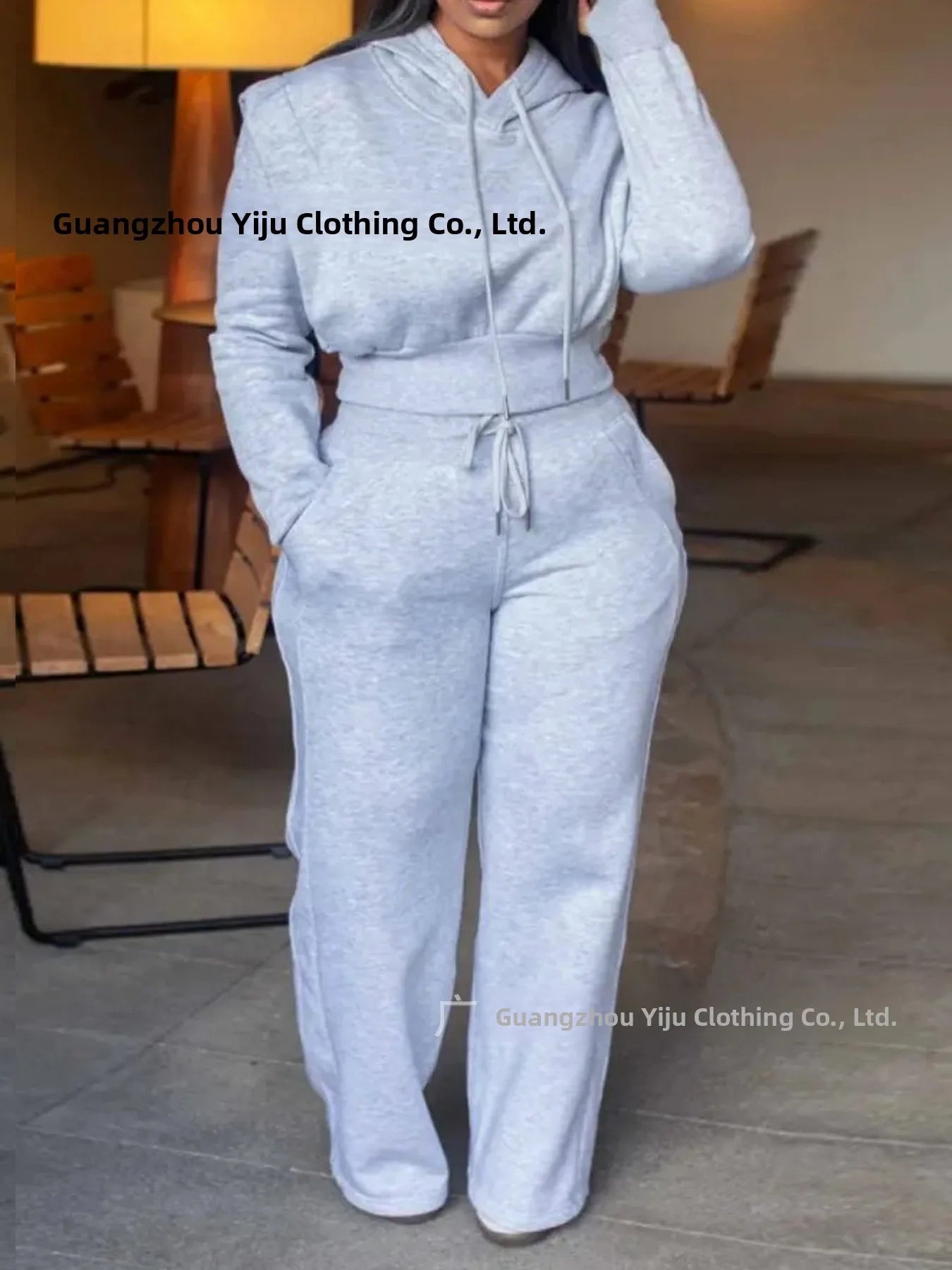 Ensemble deux pièces à la mode pour femmes, grande taille, sweat à capuche de couleur Pure, pantalon à jambes droites, avec cordon de serrage, tenue décontractée de Style de rue