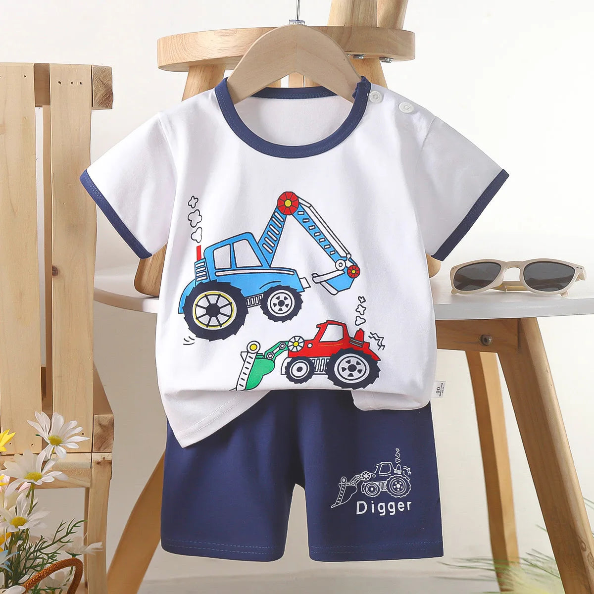 1 ensemble de vêtements d'été en pur coton pour enfants, costumes à manches courtes, à la mode, T-Shirts + Shorts pour garçons et filles, tenues pour enfants