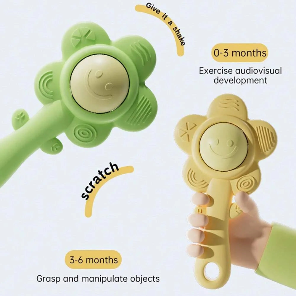 Un anneau de dentition et hochet pour bébés : son, jouet à croquer, apprentissage et divertissement précoces, anneau de dentition, hochet, fonction de préhension 3 en 1