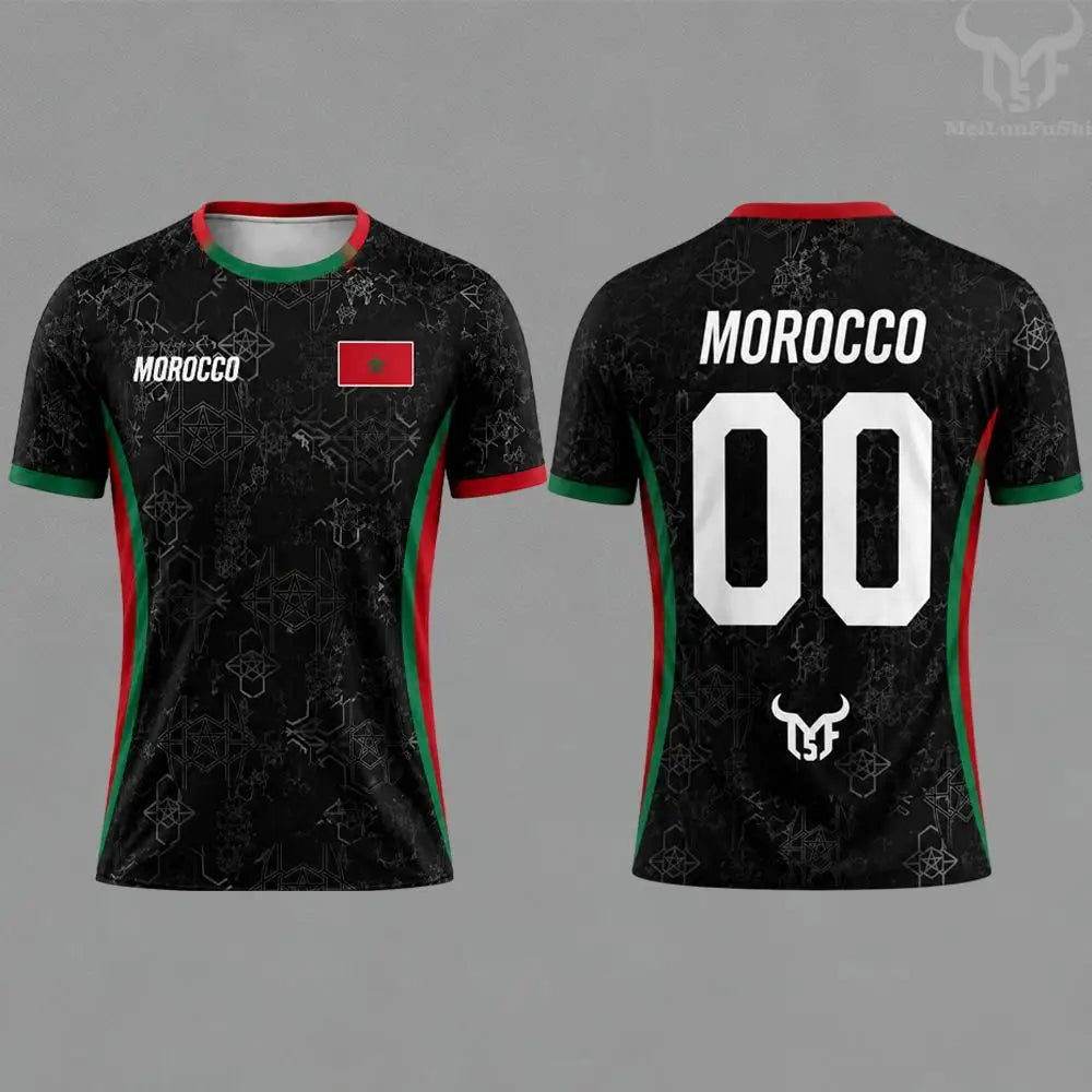 Maillot de football unisexe à séchage rapide et respirant pour homme, imprimé drapeau du Maroc 2026, personnalisable avec nom et numéro