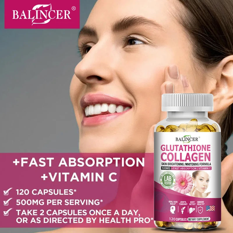 Collagène de glutathion - Blanchiment et éclaircissant, soutient la santé de la peau, des cheveux et des ongles, favorise la désintoxication et la santé immunitaire