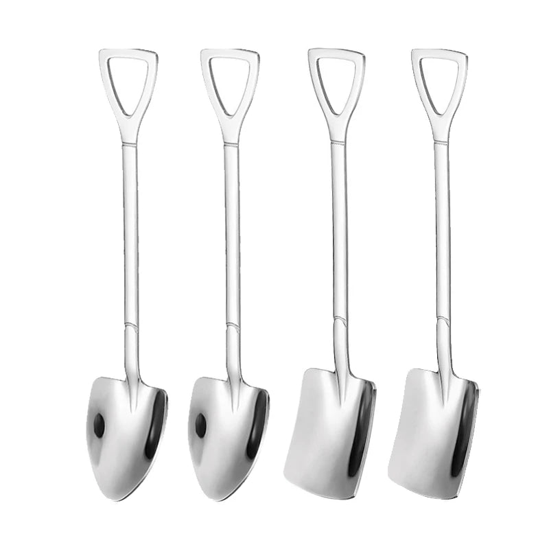 Set of 4 stainless steel scoop and pointed spoons, coffee spoon, tea spoon, ice cream spoon, dessert spoon, cutlery, dinnerware set, kitchen tools