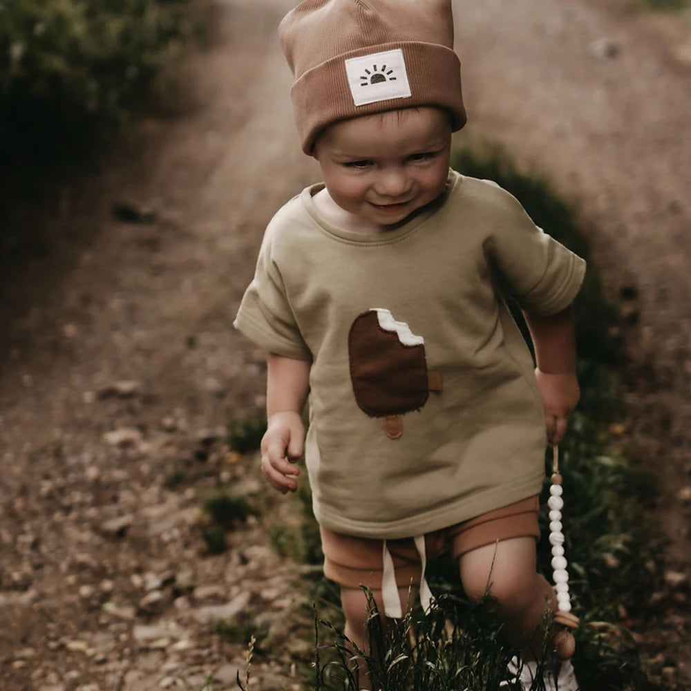 T-shirt à manches courtes en coton pour enfant, vêtement d'été pour bébé garçon et fille, avec impression de crème glacée et dessin animé