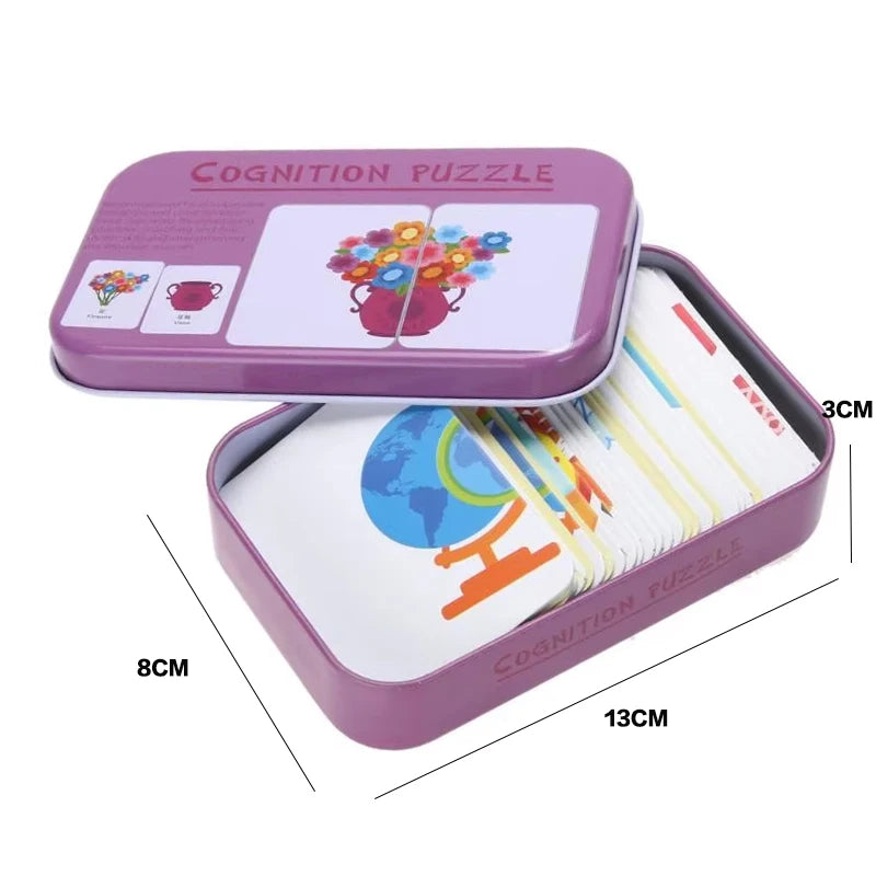 Bébé enfants Cognition Puzzles jouets enfant en bas âge boîte de fer cartes correspondant jeu cartes cognitives véhicule fruits animaux vie ensembles paire Puzzles