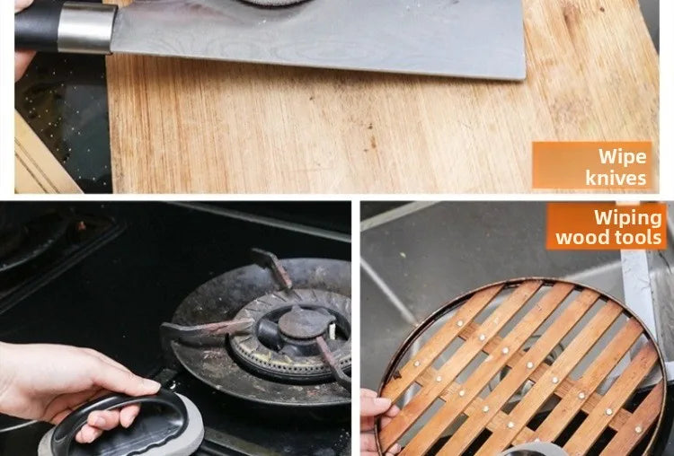Brosse éponge émeri magique avec poignée, lingette réutilisable, nettoyeur de Pot de cuisine, BBQ, outils de nettoyage à forte décontamination