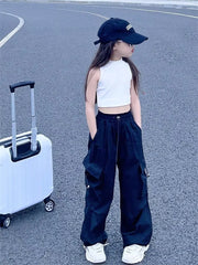 Pantalons Cargo pour filles de 5 à 14 ans, mode printemps, pantalons amples pour enfants, nouveau Style, pantalons à jambes larges, vêtements décontractés pour filles
