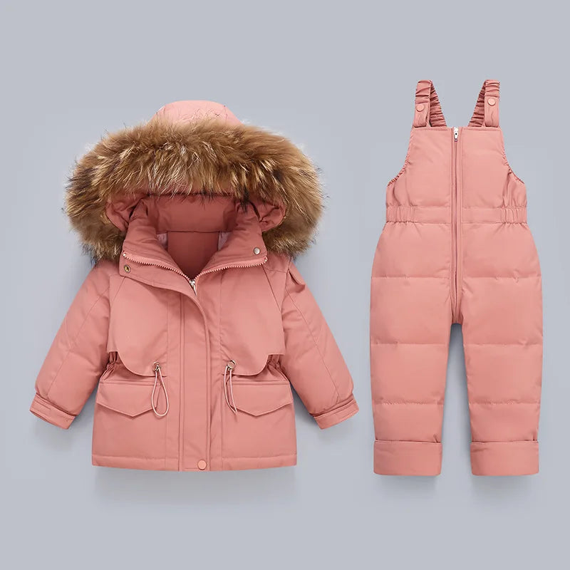 Ensembles de vêtements pour tout-petits, combinaisons de neige d'hiver pour bébés filles, doudounes chaudes, combinaisons à capuche en fourrure optique, combinaisons trempées, 0-3 ans