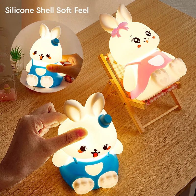 Veilleuses mignonnes pour enfants, 5 couleurs changeantes, lampe LED en forme de lapin en Silicone avec batterie, pour pépinière, enfants, bébé, Camping, décoration de maison