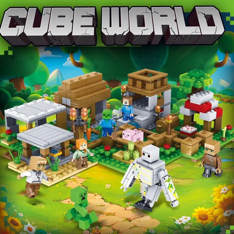 Blocs de construction de puzzle pour enfants, toboggans de village, grottes, mines, villes de chevaux, chats, léopards, jungles, jouet éducatif pour
