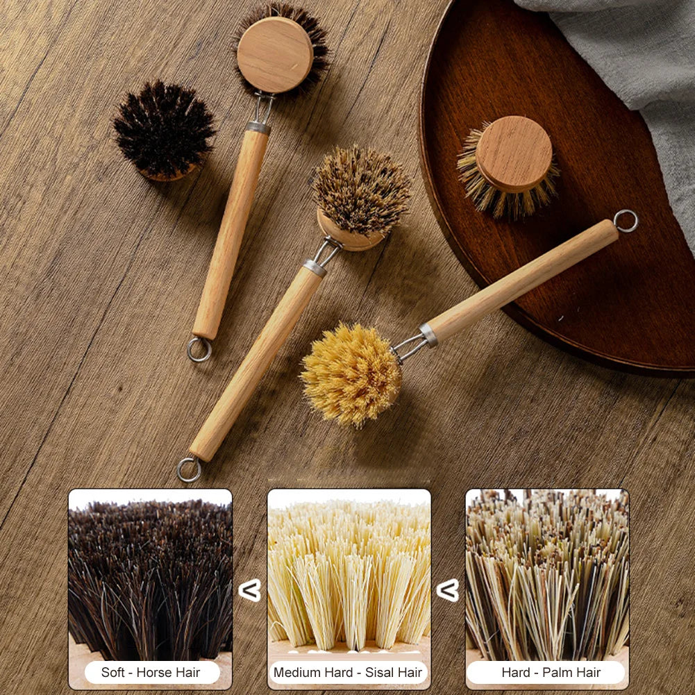 Brosse à vaisselle remplaçable, manche en bois, pour enlever les taches, les Pot, Portable, pour le nettoyage ménager, accessoires de cuisine