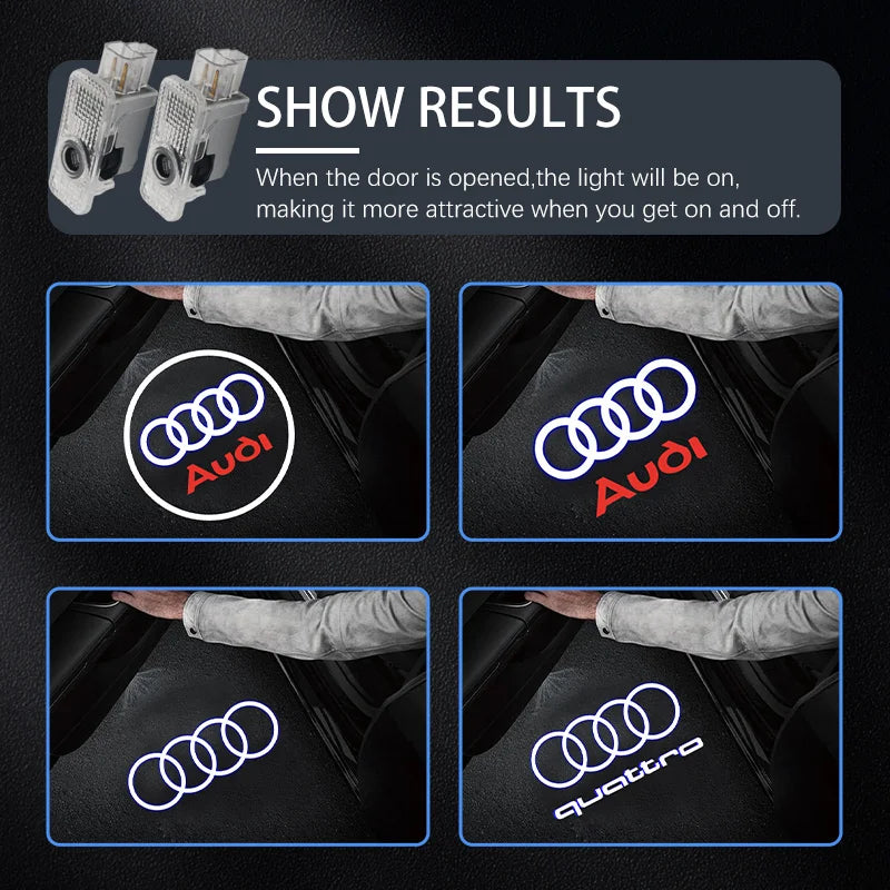 Projecteur Laser Led de Logo de lumière de bienvenue de porte de voiture, pour Audi A1 A3 A4 A5 A6 B5 B6 B7 B8 C5 C6 C7 A7 A8 Q3 Q5 Q7 TT 8V, accessoire de voiture