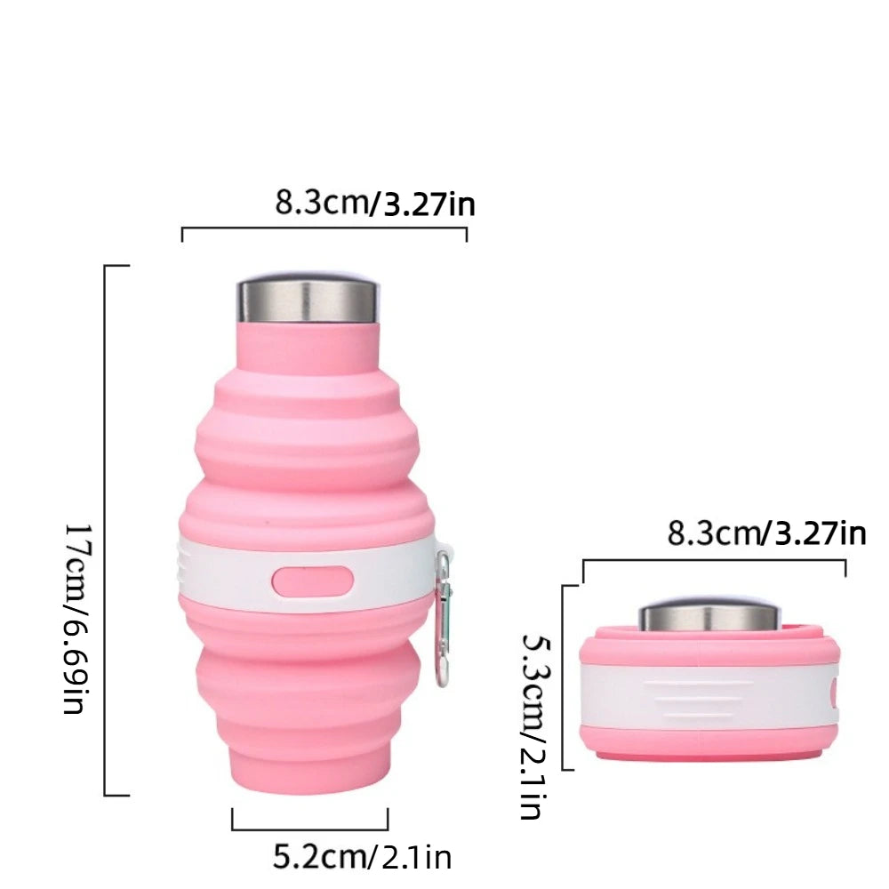 Bouteilles d'eau pliables réutilisables de 475ml, tasses de randonnée rétractables en Silicone portables avec mousqueton, tasses de boisson pliantes pour café