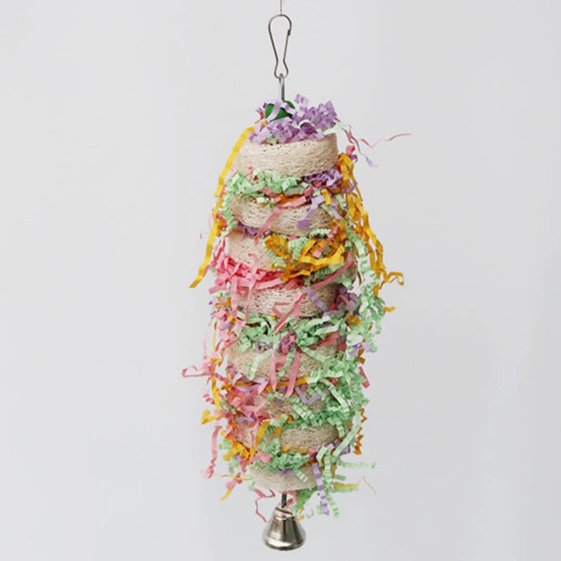 Jouets pour oiseaux amusants, jouets pour perroquets, Cage à perroquets, loofah naturel suspendu, calopsitte avec cloche, perruche, morsures d'oiseaux pour animaux de compagnie, jouets à mâcher