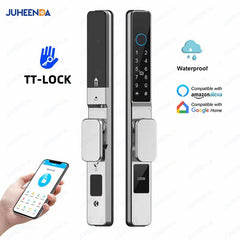 Serrure intelligente pour porte coulissante étanche, application TTLock Alexa, Code numérique par empreinte digitale, carte RFID, Anti-serrure électronique en verre d'aluminium
