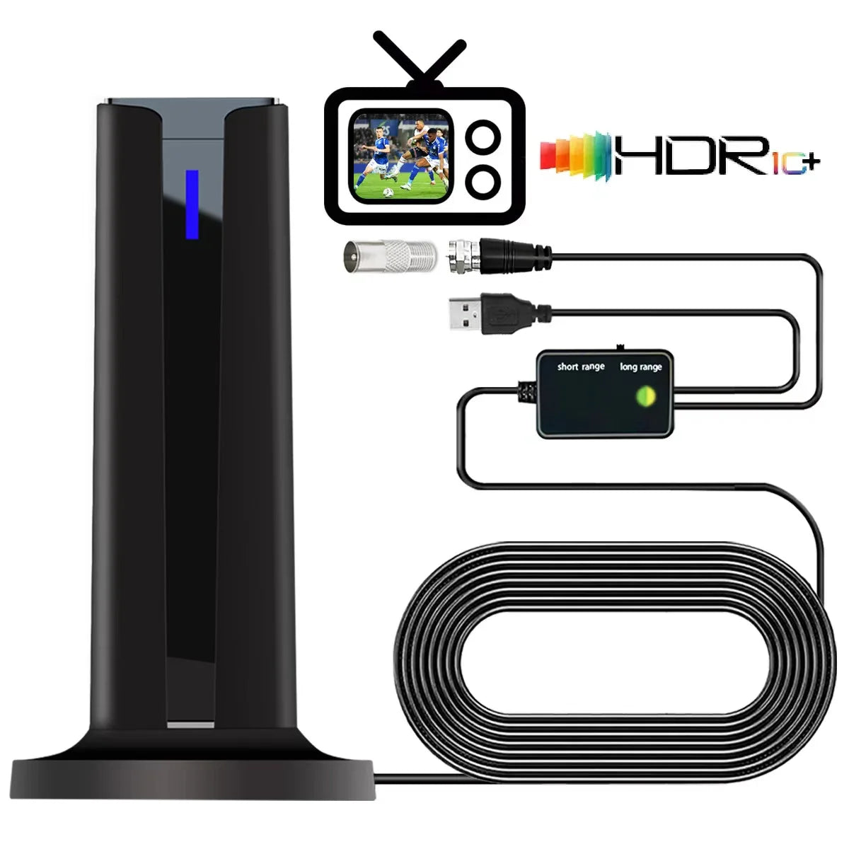 Antenne numérique 6000 milles 25DBI pour Smart TV intérieure avec base 3M-Stick, 360 ° &Receception longue portée 4k 1080p pour les canaux locaux