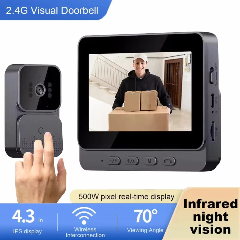Sonnette de porte intelligente sans fil avec caméra vidéo, détection de mouvement IR, alarme de sécurité à domicile, interphone bidirectionnel, Wi-Fi 2.4G