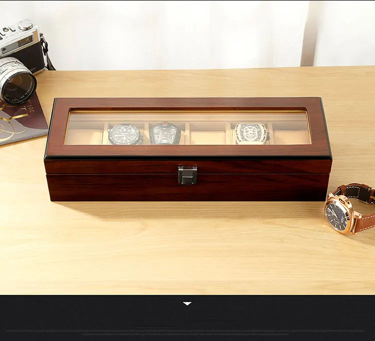 Boîtes à Montres en Bois Noir à 6 Fentes pour Homme, Présentoir de Magasin, Pratique, Rangement de Bijoux