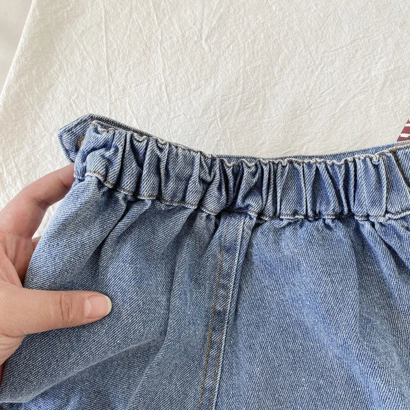 Mode coréenne nouvel été enfants fille jupe short solide taille élastique bouton doux Denim Culotte enfants vêtements polyvalents
