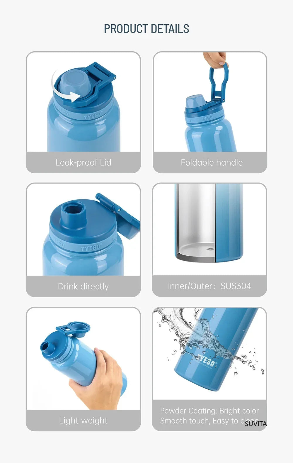 Tyeso – bouteille d'eau Thermos en acier inoxydable, flacon sous vide de Sport Portable, garde le froid et la chaleur, tasse thermique, gobelet isolé pour voiture