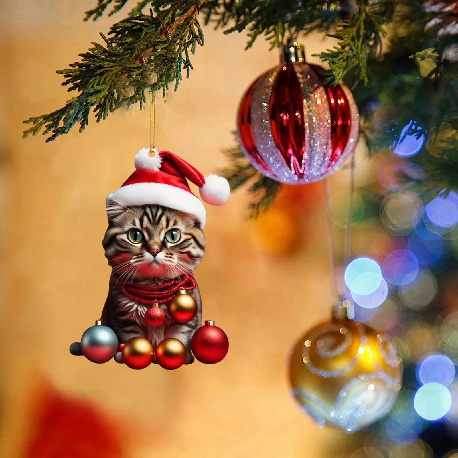 Modern Christmas decoration for home, car pendant, Christmas tree ornament, funny 2D acrylic cat ornament