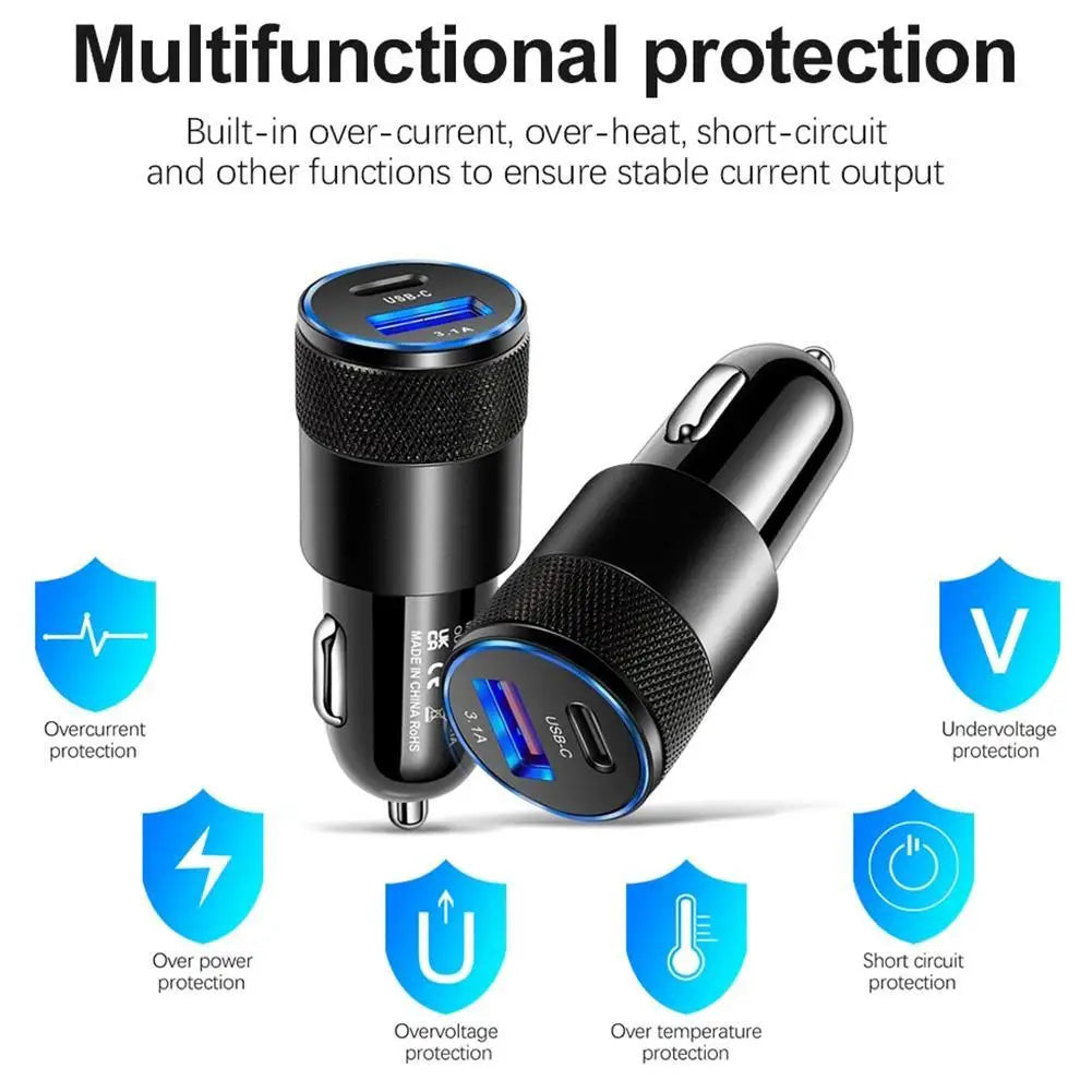 15W USB + PD petit canon en acier chargeur de voiture en alliage d'aluminium en métal chargeur de voiture 3.1A chargeur de voiture de téléphone portable