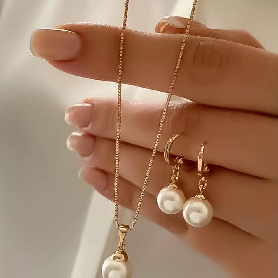 Ensemble de bijoux en perles pour femmes, boucles d'oreilles pendantes, pendentif, collier, Simple, délicat, tenue quotidienne, accessoires de fête