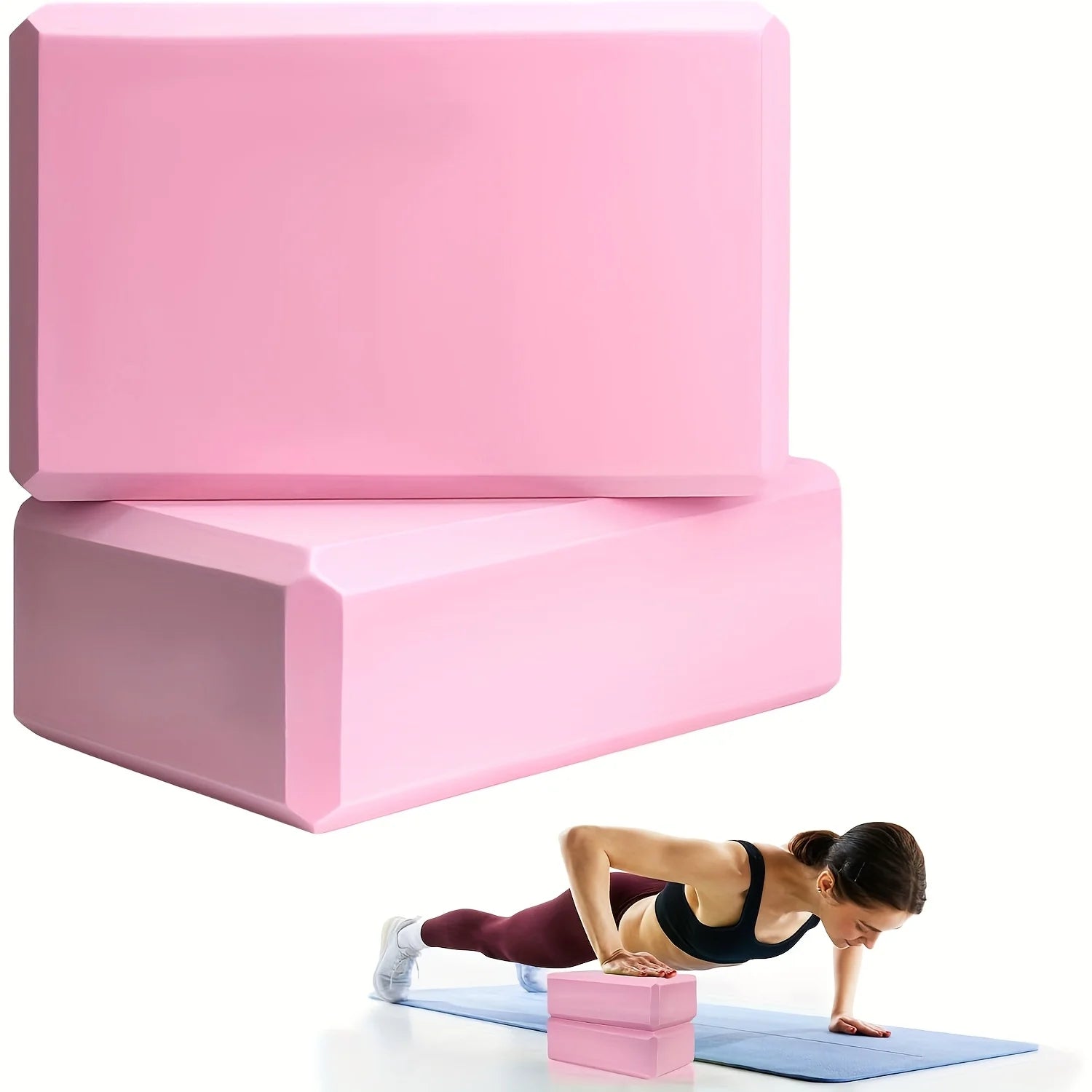 Set of 2 yoga blocks – Made of high-density foam, lightweight, supportive, and odorless – Essential yoga equipment for women, gym
