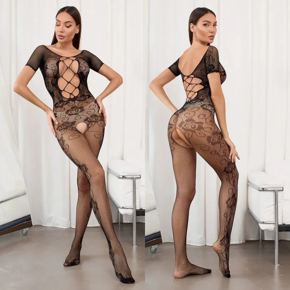 Body sans entrejambe Transparent pour le sexe, collant audacieux, entrejambe ouvert, Costumes érotiques, Lingerie Sexy en résille