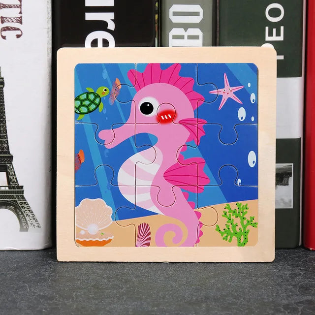 Puzzle en bois de petite taille, jouets Montessori pour bébé, jeu de société 3D, jouets éducatifs, cadeau pour enfants, 9 pièces