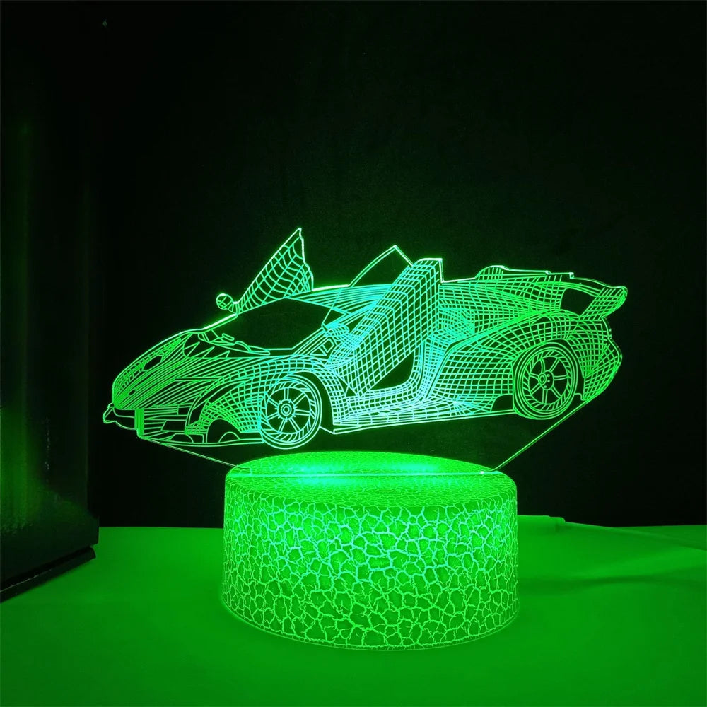 Veilleuse de voiture de course pour garçons, lampe d'illusion LED 3D, 16 couleurs, décoration de chambre à coucher à distance, lampe de chevet, cadeau de noël et d'anniversaire pour enfants