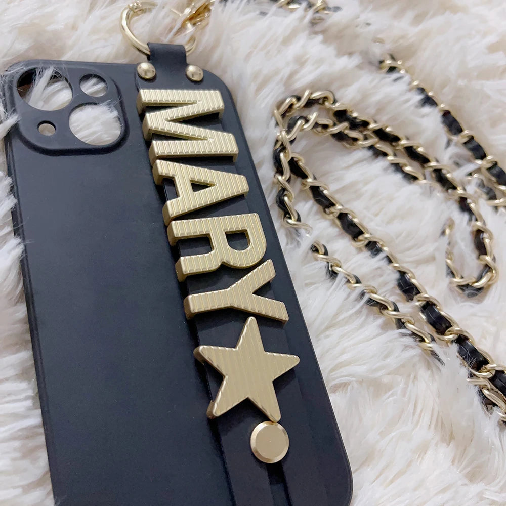 Funda Personalizadas nom étui avec sangle et chaîne coque de téléphone pour iPhone 15 11 12 17 16 13Pro Max 14 pro max couverture personnalisée
