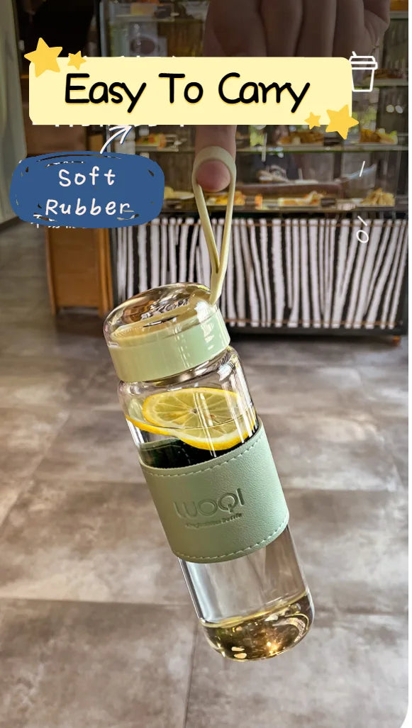 Bouteille en verre Portable de 340ML et 480ML, mignonne, résistante à la chaleur, pour boire de l'eau froide, du jus de thé, avec couvercle à vis, filet filtrant facile à transporter