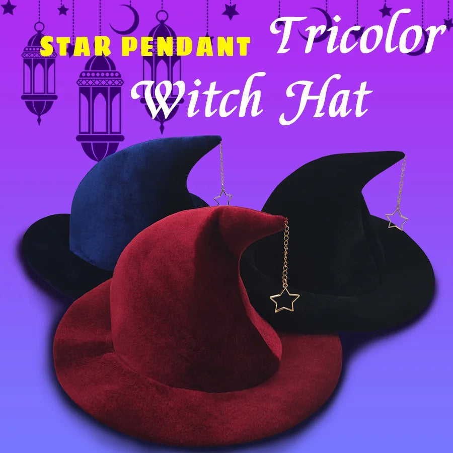 Chapeau de sorcière d'halloween pour enfants et adultes, avec motif étoile mon, chapeau de magicien, Costume de Cosplay, accessoires de déguisement amusants pour fête d'halloween