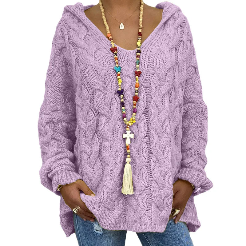 20 Colors Women's Loose Twist Knot Knitted Sweaters Autumn Winter Women's Hooded Knit Pullover Coats XXBLH-1058