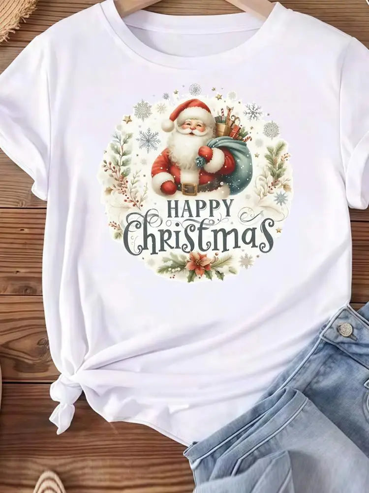 Vêtements de noël vacances imprimé mode nouvel an femmes T-shirts aquarelle arbre mignon haut joyeux T-shirts vêtements graphiques T-shirts