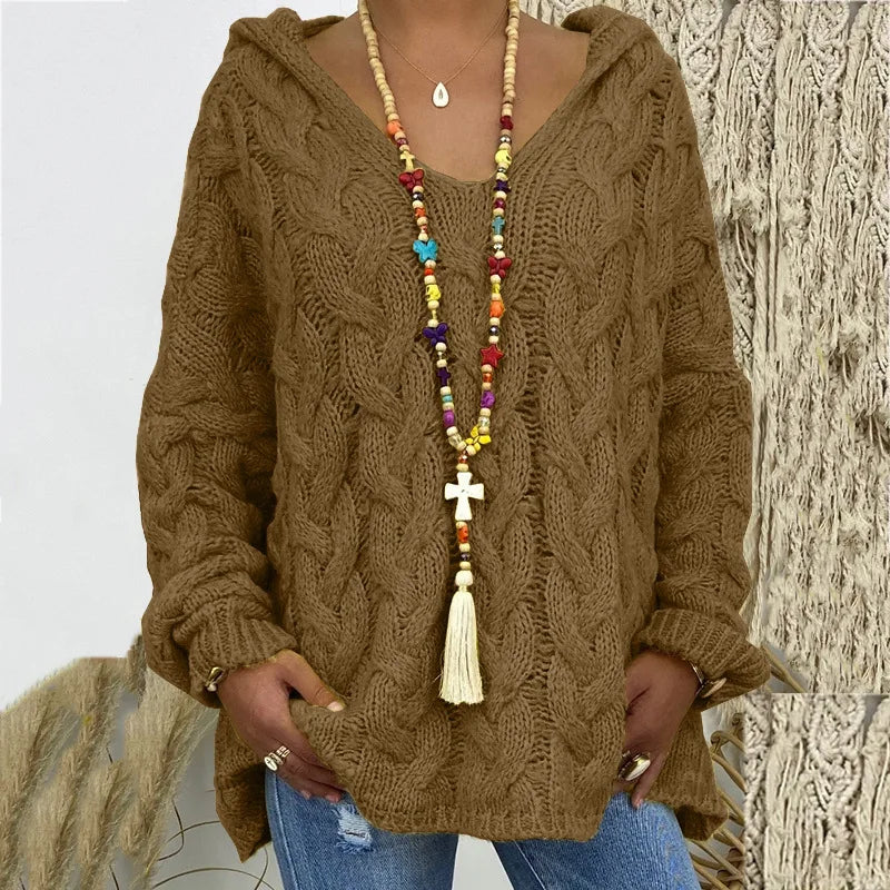 20 Colors Women's Loose Twist Knot Knitted Sweaters Autumn Winter Women's Hooded Knit Pullover Coats XXBLH-1058