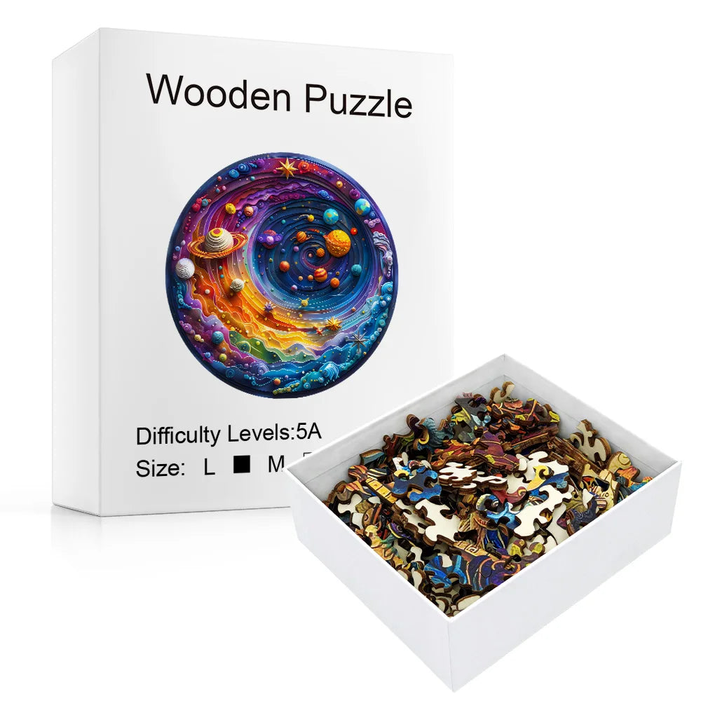 Puzzle en bois sur le thème de l'espace adapté aux adultes – Puzzle intellectuel de forme irrégulière stimulant, respectueux de l'environnement