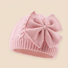 Chapeau tricoté pour bébés enfants de 0 à 2 ans, bonnet tricoté unisexe avec nœud papillon de couleur unie, protège-oreilles, bonnet pour l'automne et l'hiver