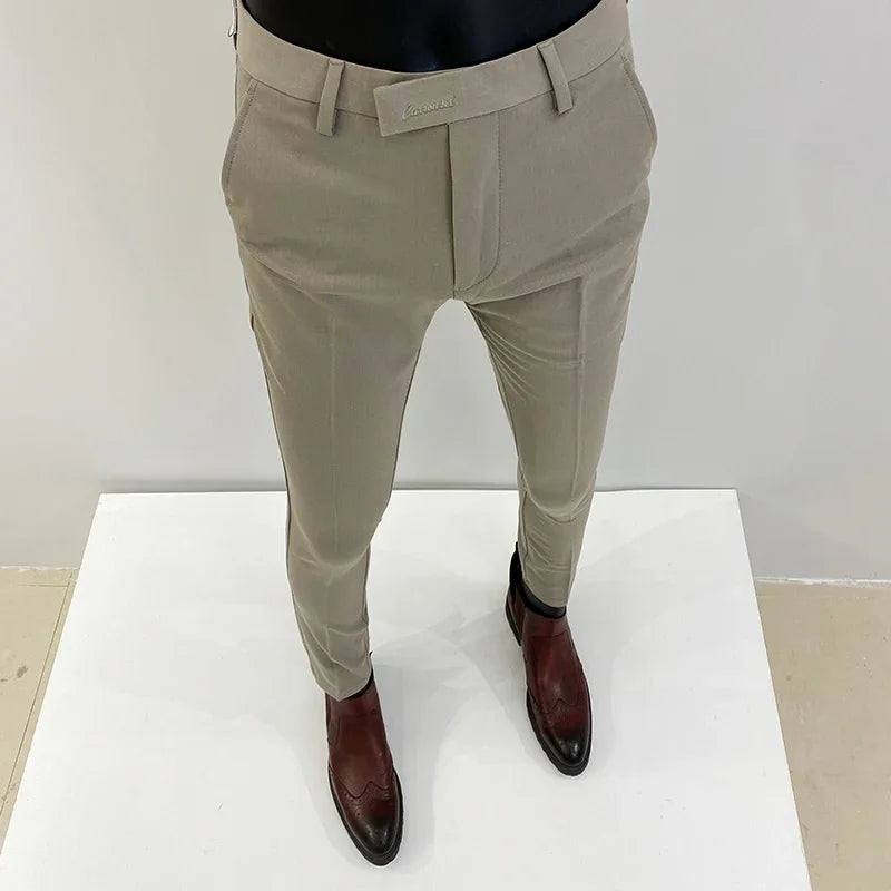 Men's Suit Formal Trousers, Men's Stretch Slim Fit Solid Color Casual Outfit Full Length Trousers, Fashion New Men's Clothing