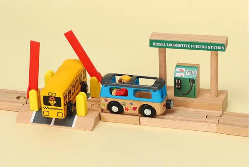 Jouets pour tout-petits, Train en bois, accessoires de voie ferrée, Barricade, scène de piste de plate-forme, jouets Puzzle pour garçons et filles