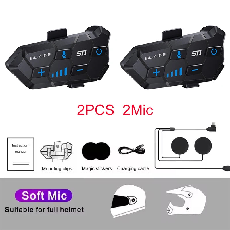 Casque de moto sans fil Bluetooth 5.3, étanche, anti-poussière, MP3, musique, haute endurance