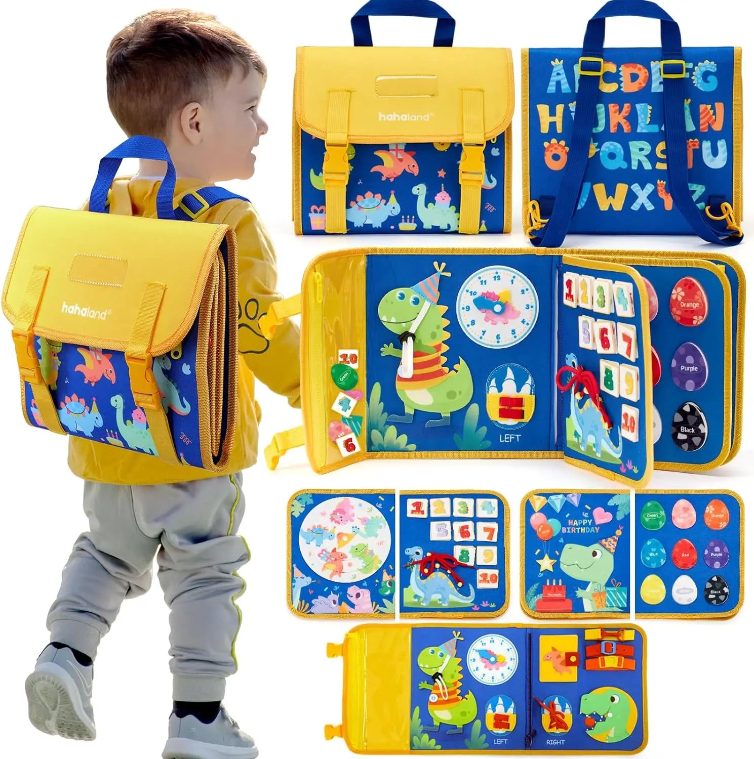 Planche occupée pour tout-petits, jouets Montessori, activités éducatives d'apprentissage, jouet de voyage, déguisement de dinosaure, sac à dos de compétences de vie sensorielle