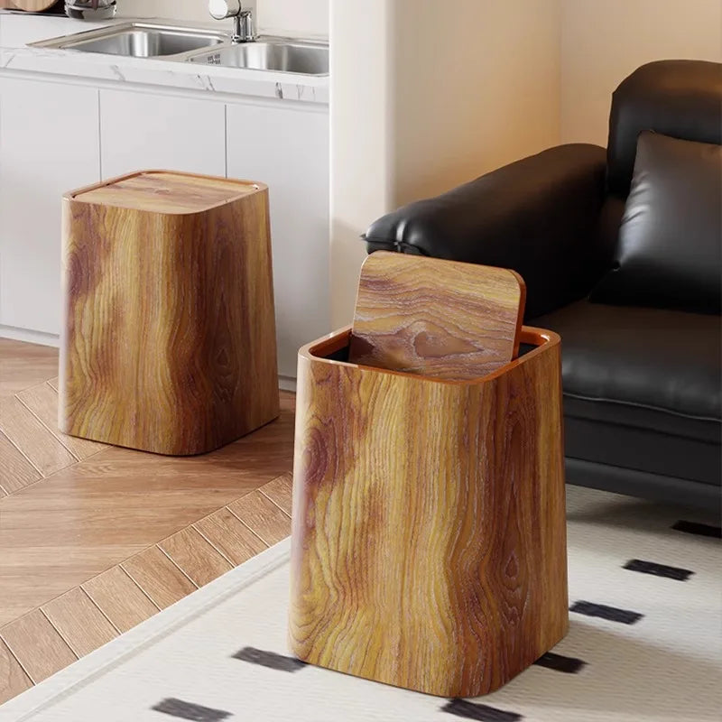 Poubelle à motif carré rétro en bois, poubelle étanche, poubelle de recyclage de salle de bains, poubelle de grande capacité, accessoires de cuisine