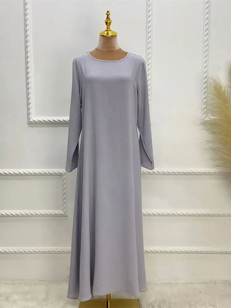Noir blanc rose solide dubaï modeste sous Robe Abaya Islam caftan musulman avec poches robes pour femmes Robe Femme Musulmane