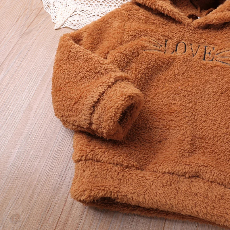Humorous bear boys' and girls' autumn and winter new embroidered cat fur cute house fur set dresses casual outfit 2-6Y