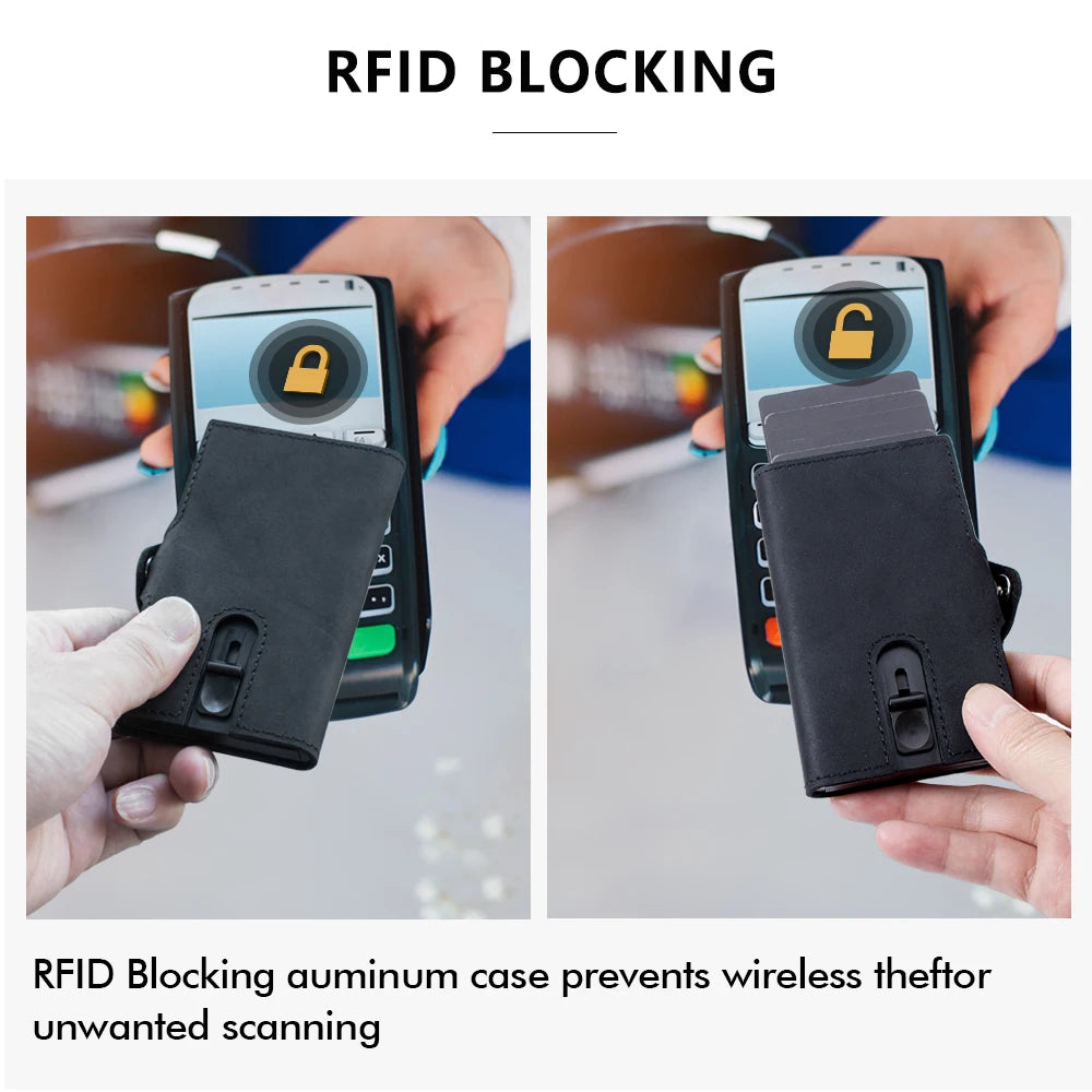 CASEKEY hommes portefeuilles véritable cuir de vache Pop Up affaires porte-carte de crédit RFID blocage mince intelligent portefeuille en Fiber de carbone avec poche