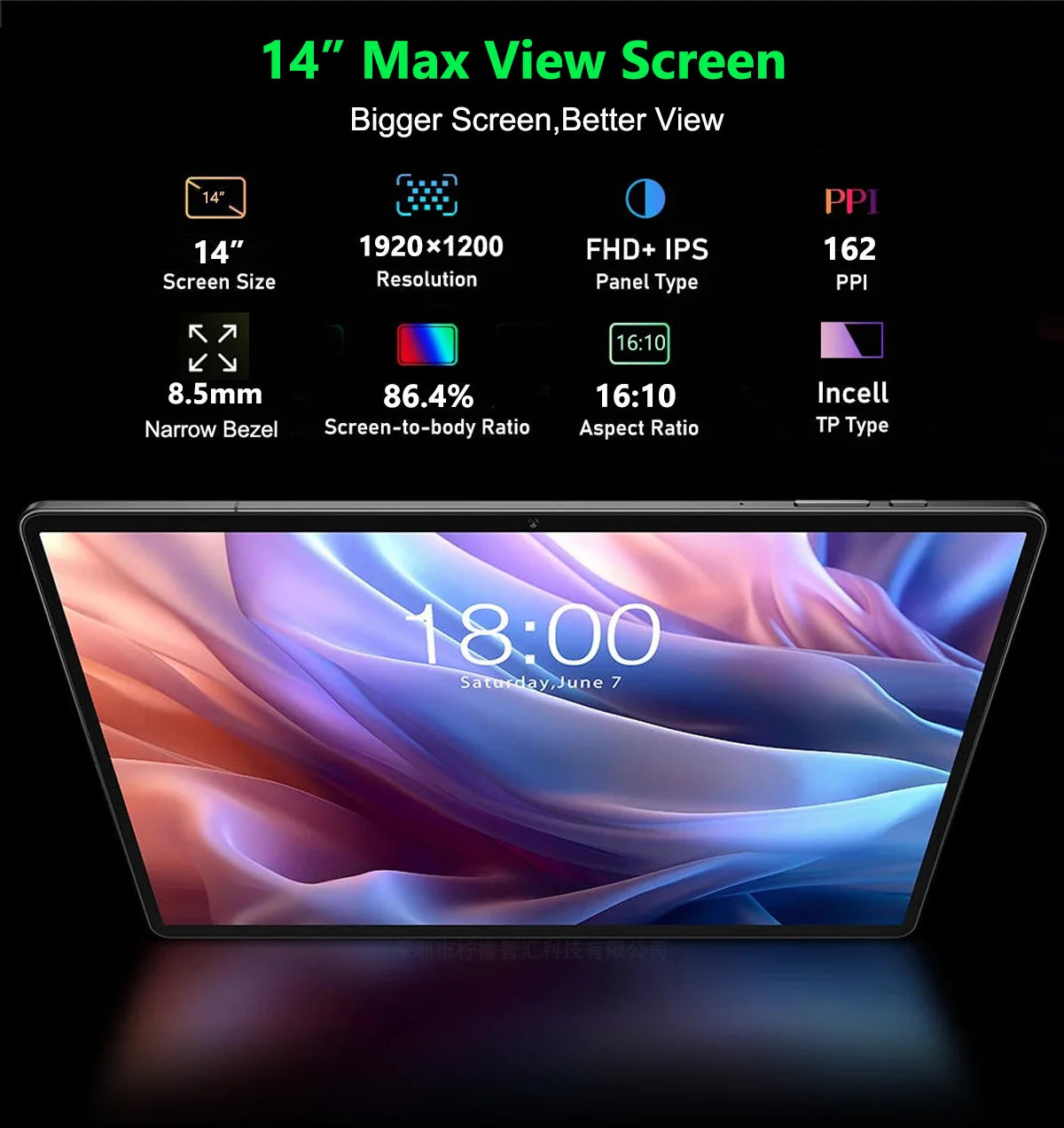 2025 Version mondiale Super grand écran 14 pouces tablette Android 14 4G appel téléphonique 16GB + 512GB tablettes 14 "GPS 5G WiFi FM 12000mAh