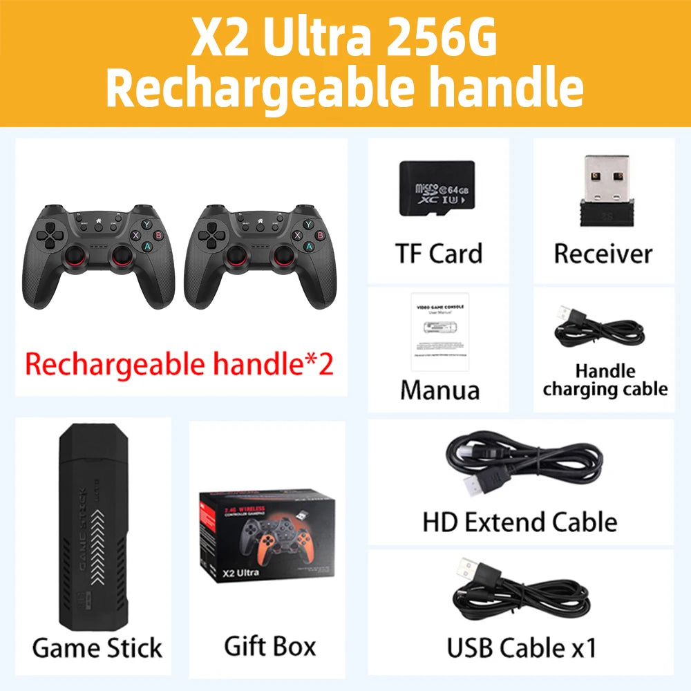 Console de jeu vidéo X2 Ultra, double manette sans fil, jeux rétro, cadeau de Noël, seulement 2.4G, 4K HD30000, 128G