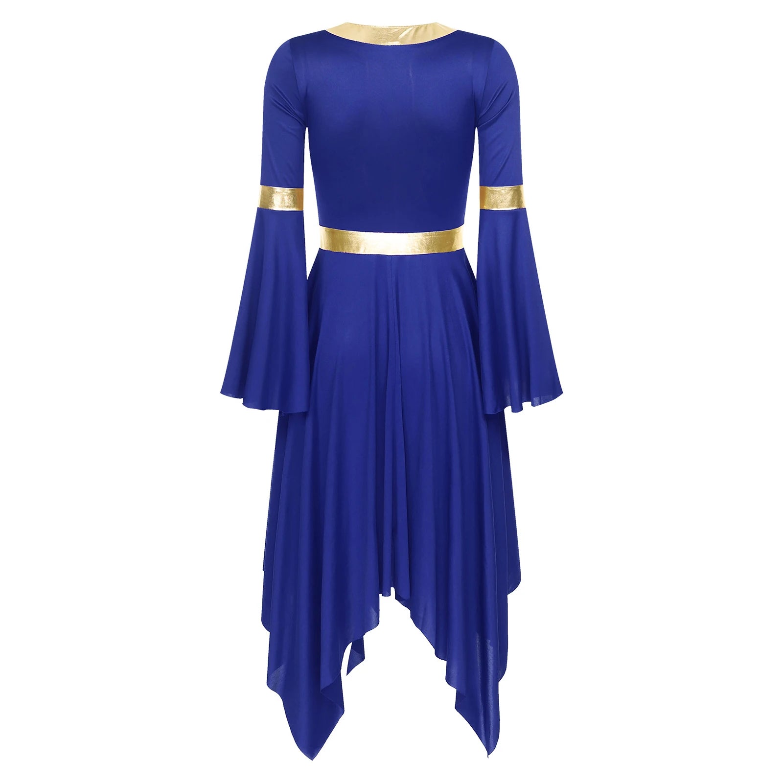 Robe de danse lyrique à manches longues pour femmes, robe à ourlet irrégulier, costume de spectacle liturgique, vêtements de danse modernes, culte de la chorale d'église