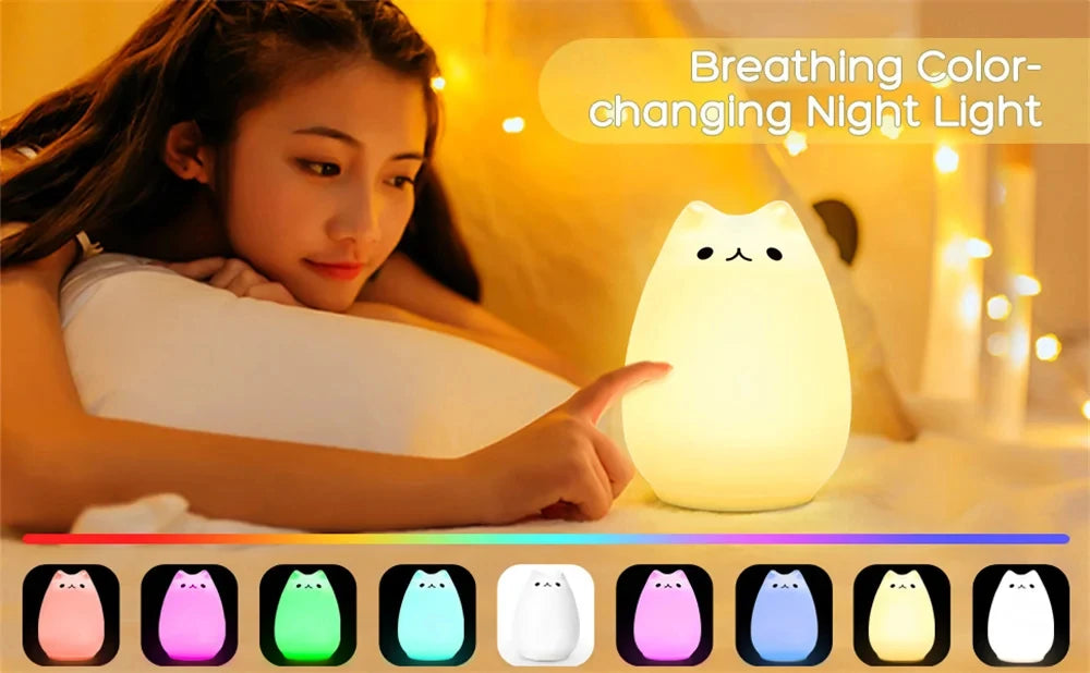 Veilleuse chat pour enfants lampe de nuit mignonne pour pépinière Squishy Silicone chat tactile lumières Portable cadeau pour enfants bébé enfants